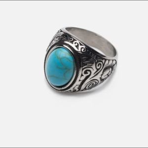 Silver and blue stone chunky ring